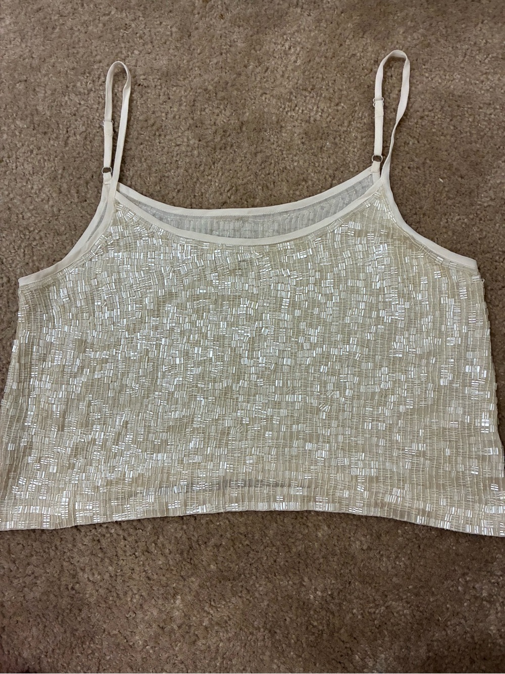 MLV Ivory Sequin Spaghetti Strap Camisole Top